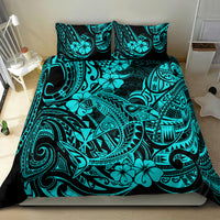 Hawaii Shark Bedding Set Polynesian Pattern Turquoise Version - Wonder Print Shop