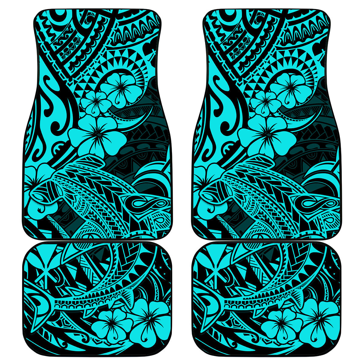 Hawaii Shark Car Mats Polynesian Pattern Turquoise Version - Wonder Print Shop