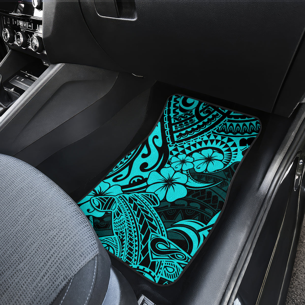 Hawaii Shark Car Mats Polynesian Pattern Turquoise Version - Wonder Print Shop