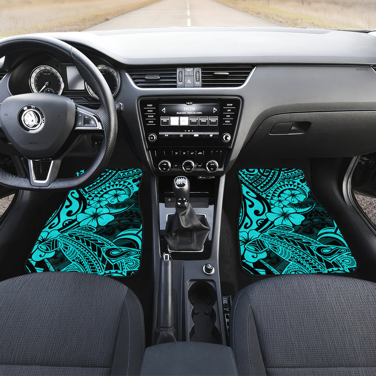 Hawaii Shark Car Mats Polynesian Pattern Turquoise Version - Wonder Print Shop