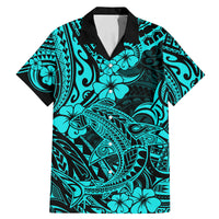 Hawaii Shark Family Matching Mermaid Dress and Hawaiian Shirt Polynesian Pattern Turquoise Version - Wonder Print Shop