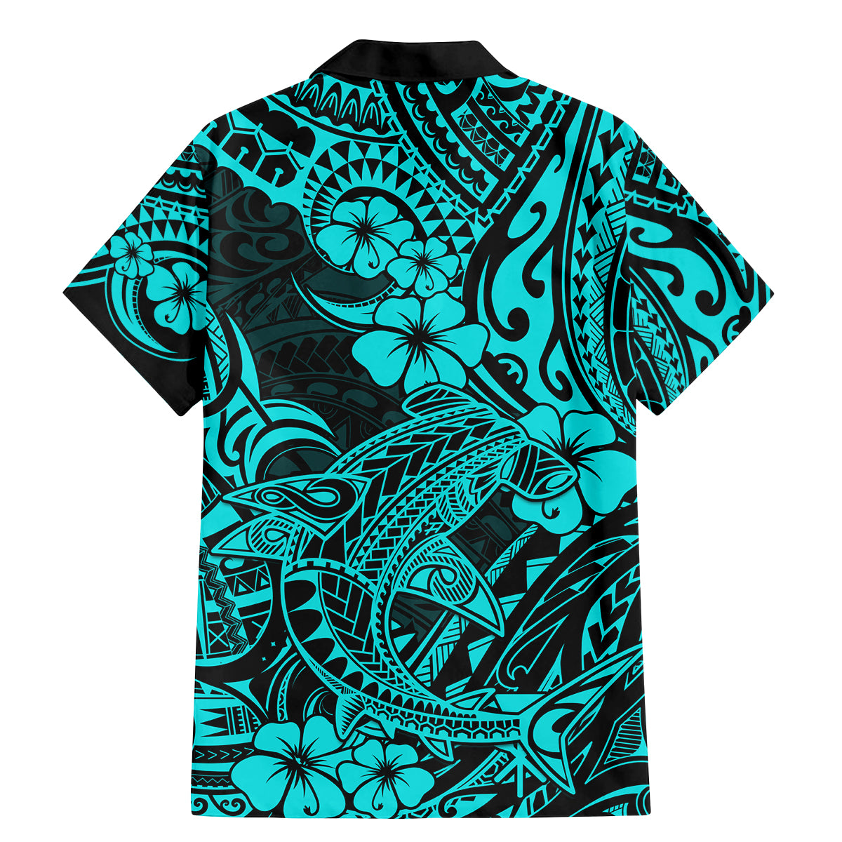 Hawaii Shark Family Matching Mermaid Dress and Hawaiian Shirt Polynesian Pattern Turquoise Version - Wonder Print Shop