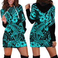 Hawaii Shark Hoodie Dress Polynesian Pattern Turquoise Version - Wonder Print Shop