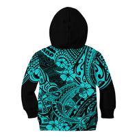 Hawaii Shark Kid Hoodie Polynesian Pattern Turquoise Version - Wonder Print Shop