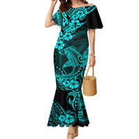 Hawaii Shark Mermaid Dress Polynesian Pattern Turquoise Version - Wonder Print Shop