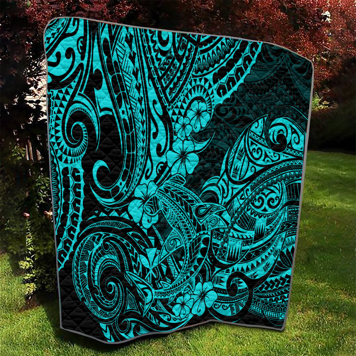 Hawaii Shark Quilt Polynesian Pattern Turquoise Version - Wonder Print Shop