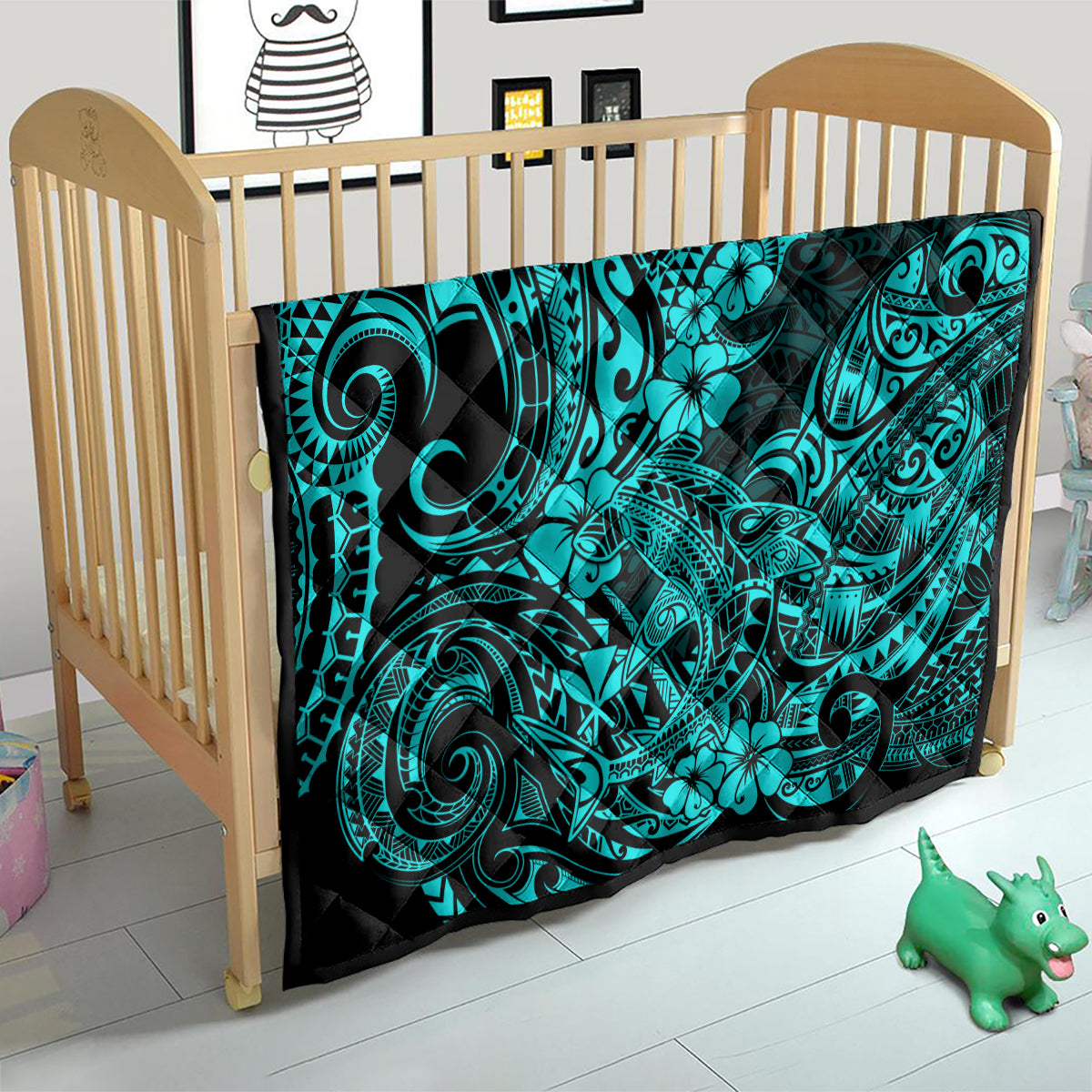 Hawaii Shark Quilt Polynesian Pattern Turquoise Version - Wonder Print Shop