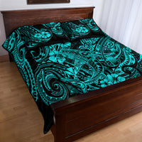 Hawaii Shark Quilt Bed Set Polynesian Pattern Turquoise Version - Wonder Print Shop