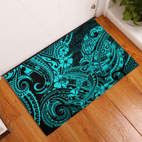 Hawaii Shark Rubber Doormat Polynesian Pattern Turquoise Version - Wonder Print Shop