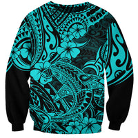 Hawaii Shark Sweatshirt Polynesian Pattern Turquoise Version - Wonder Print Shop
