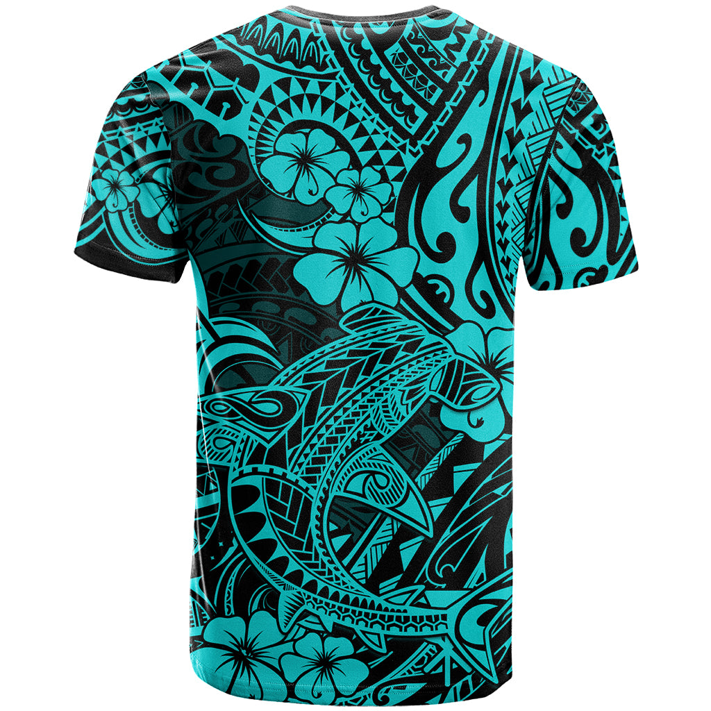 Hawaii Shark T Shirt Polynesian Pattern Turquoise Version - Wonder Print Shop