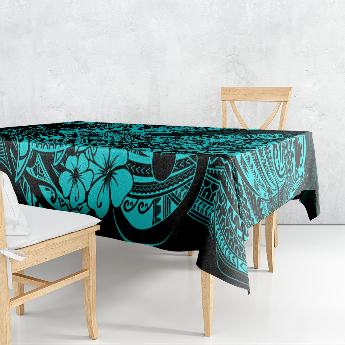 Hawaii Shark Tablecloth Polynesian Pattern Turquoise Version - Wonder Print Shop