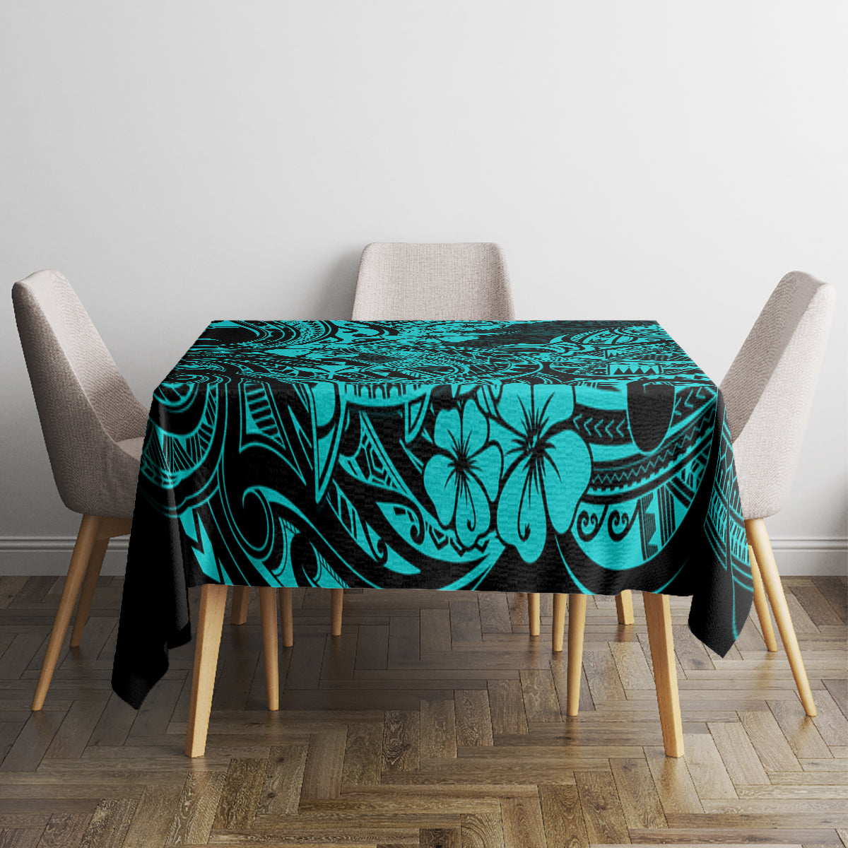 Hawaii Shark Tablecloth Polynesian Pattern Turquoise Version - Wonder Print Shop