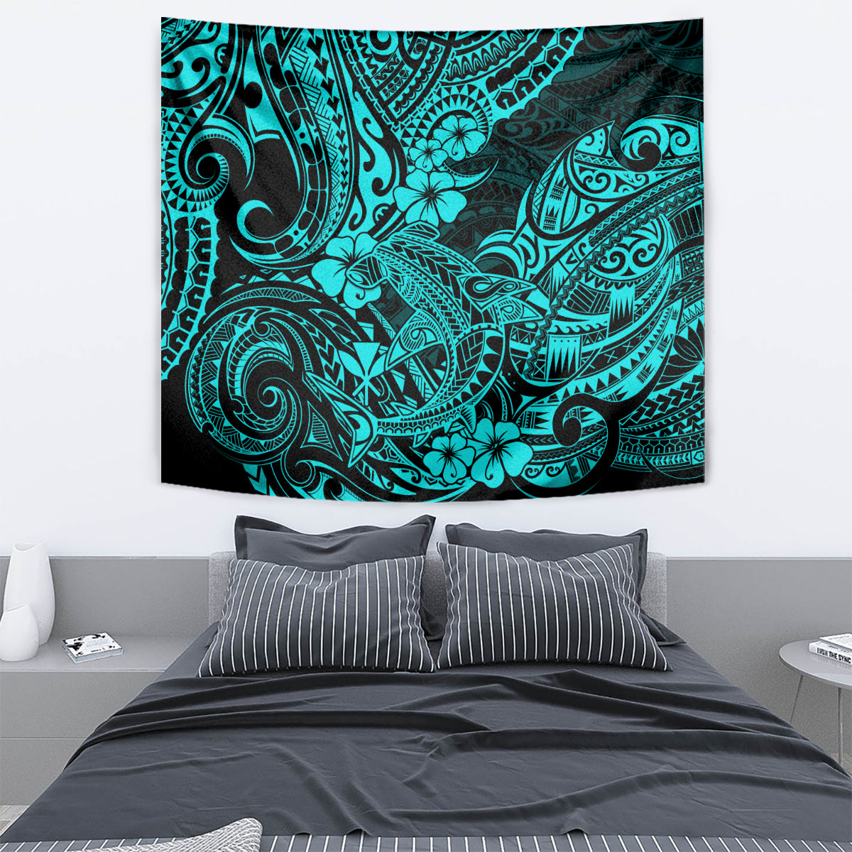 Hawaii Shark Tapestry Polynesian Pattern Turquoise Version - Wonder Print Shop
