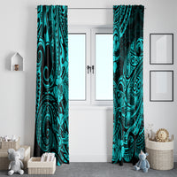 Hawaii Shark Window Curtain Polynesian Pattern Turquoise Version - Wonder Print Shop