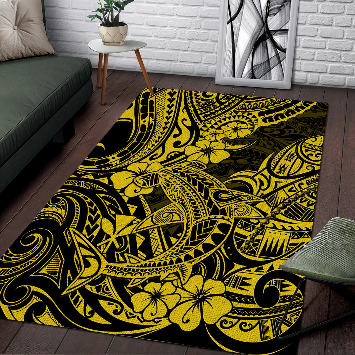 Hawaii Shark Area Rug Polynesian Pattern Yellow Version - Wonder Print Shop