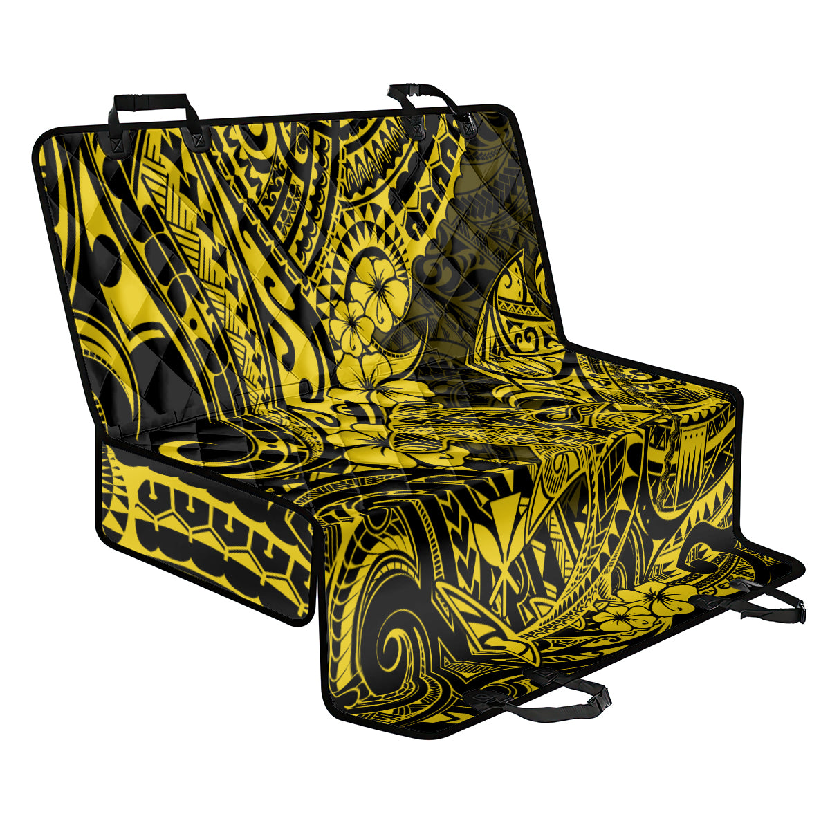Hawaii Shark Back Car Seat Cover Polynesian Pattern Yellow Version - Wonder Print Shop