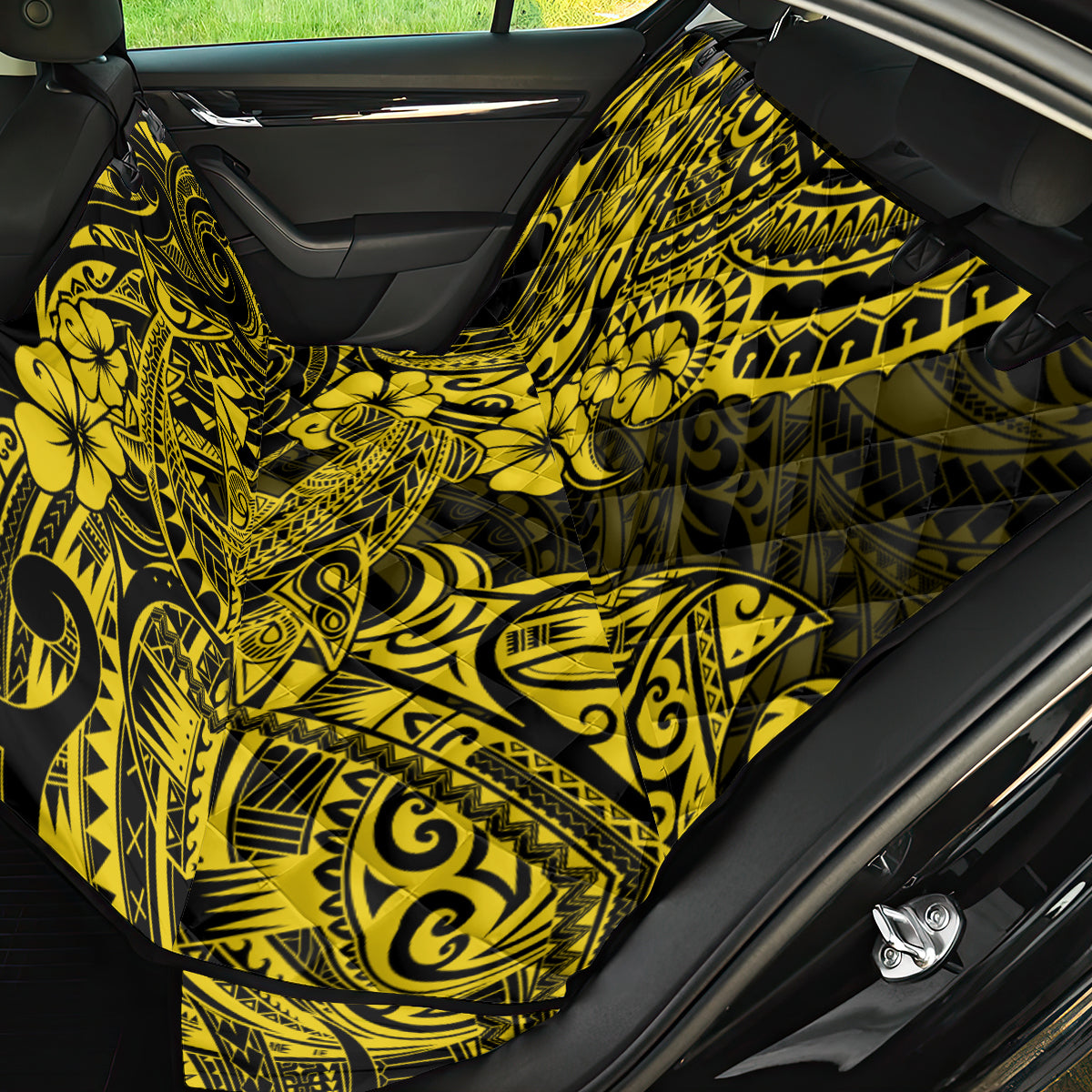 Hawaii Shark Back Car Seat Cover Polynesian Pattern Yellow Version - Wonder Print Shop