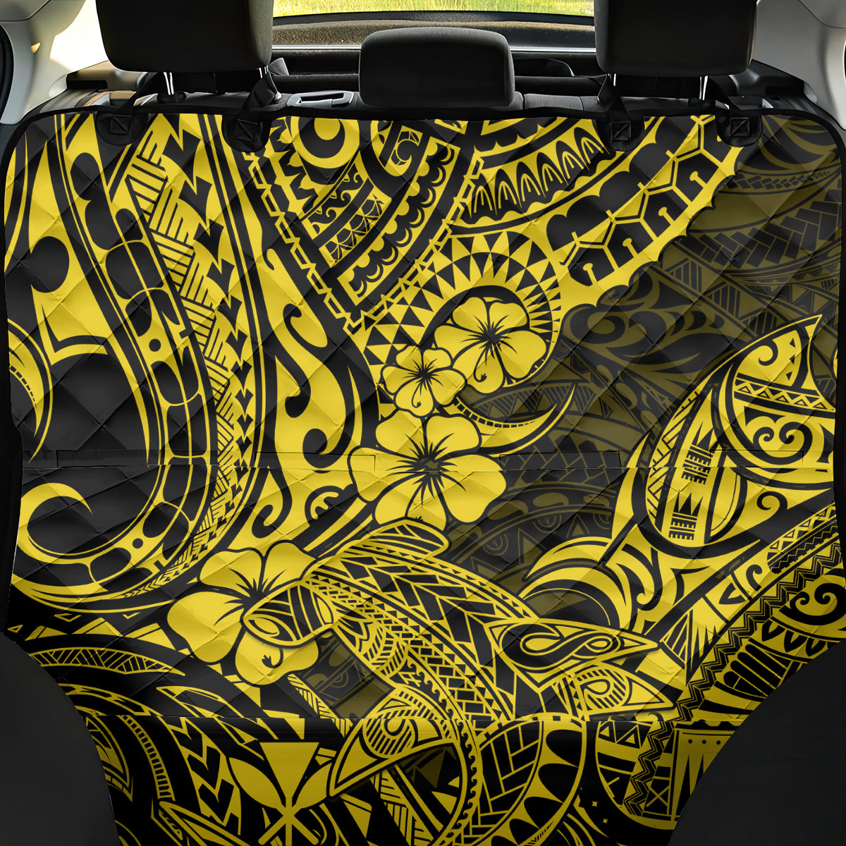 Hawaii Shark Back Car Seat Cover Polynesian Pattern Yellow Version - Wonder Print Shop