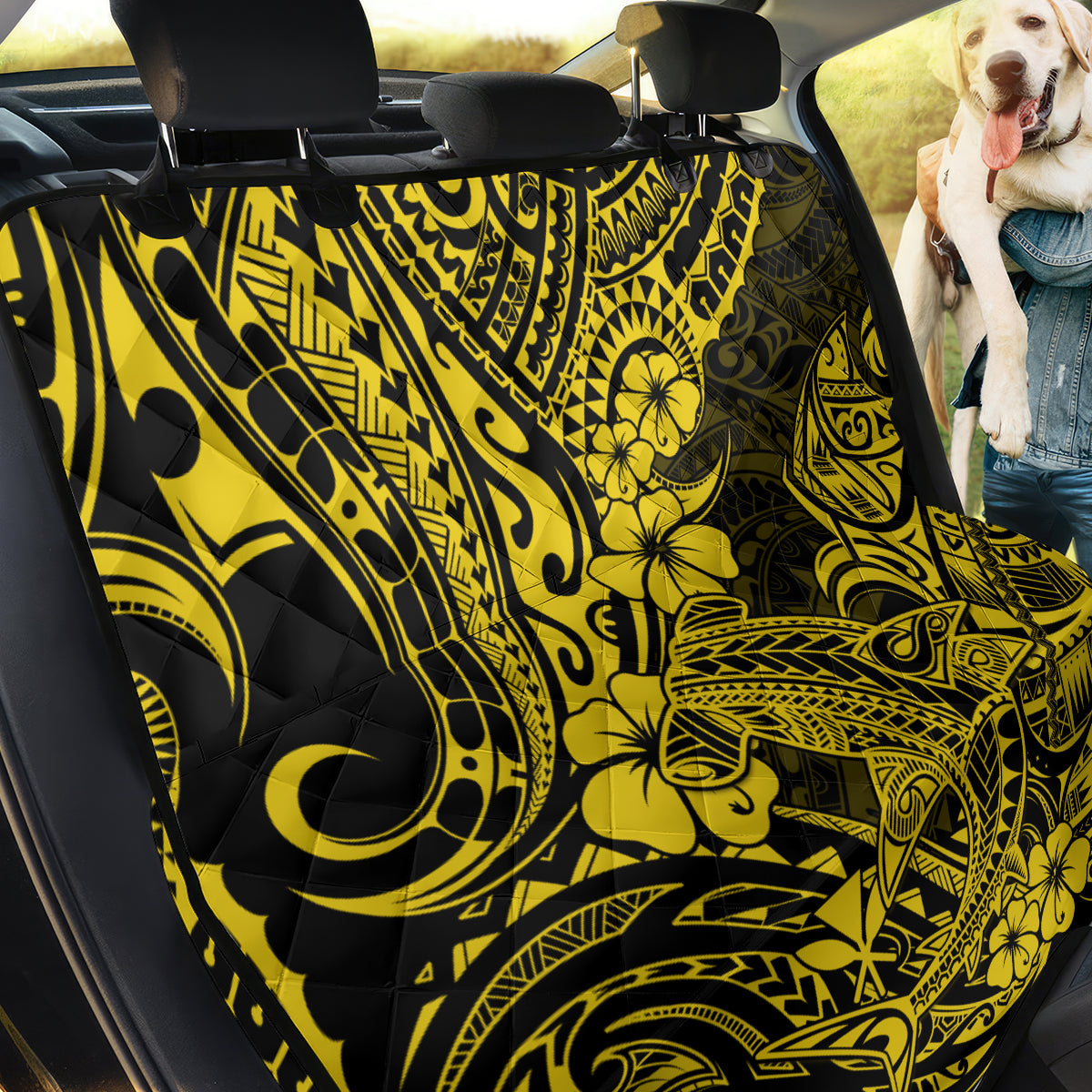 Hawaii Shark Back Car Seat Cover Polynesian Pattern Yellow Version - Wonder Print Shop