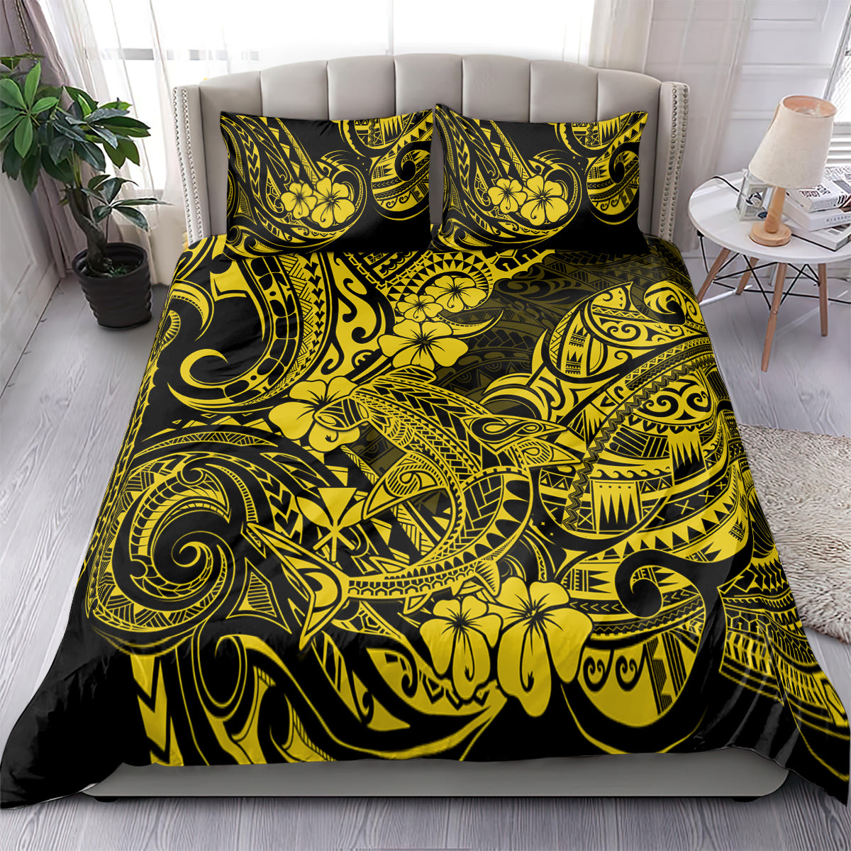 Hawaii Shark Bedding Set Polynesian Pattern Yellow Version - Wonder Print Shop