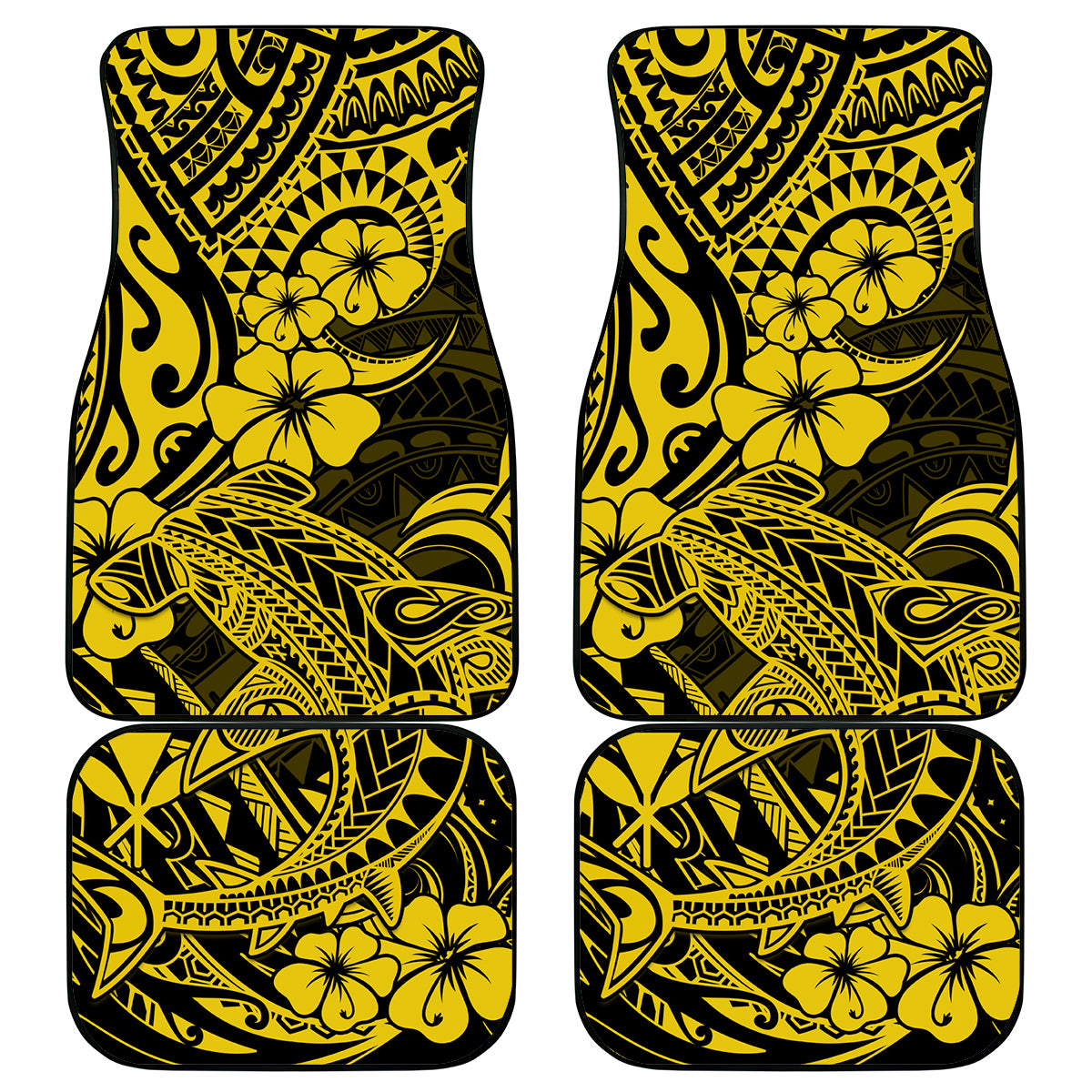 Hawaii Shark Car Mats Polynesian Pattern Yellow Version - Wonder Print Shop
