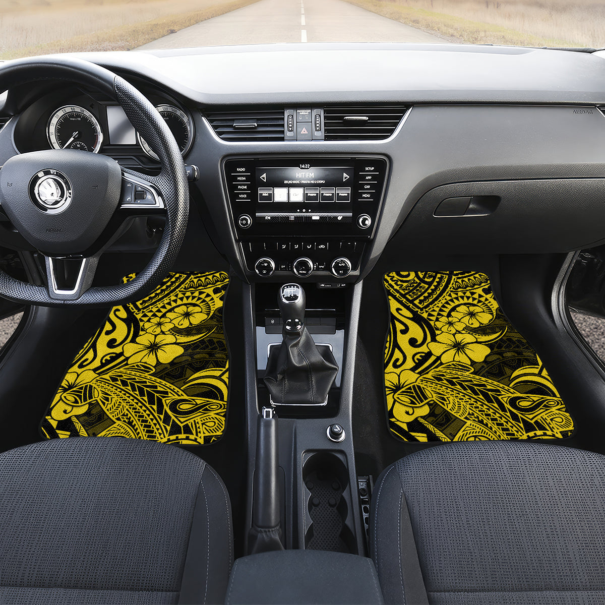 Hawaii Shark Car Mats Polynesian Pattern Yellow Version - Wonder Print Shop