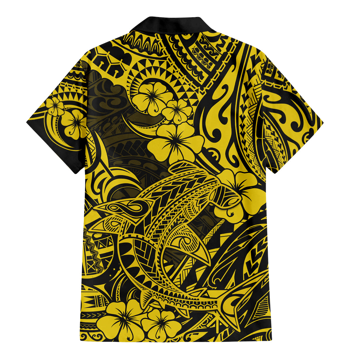 Hawaii Shark Family Matching Mermaid Dress and Hawaiian Shirt Polynesian Pattern Yellow Version - Wonder Print Shop