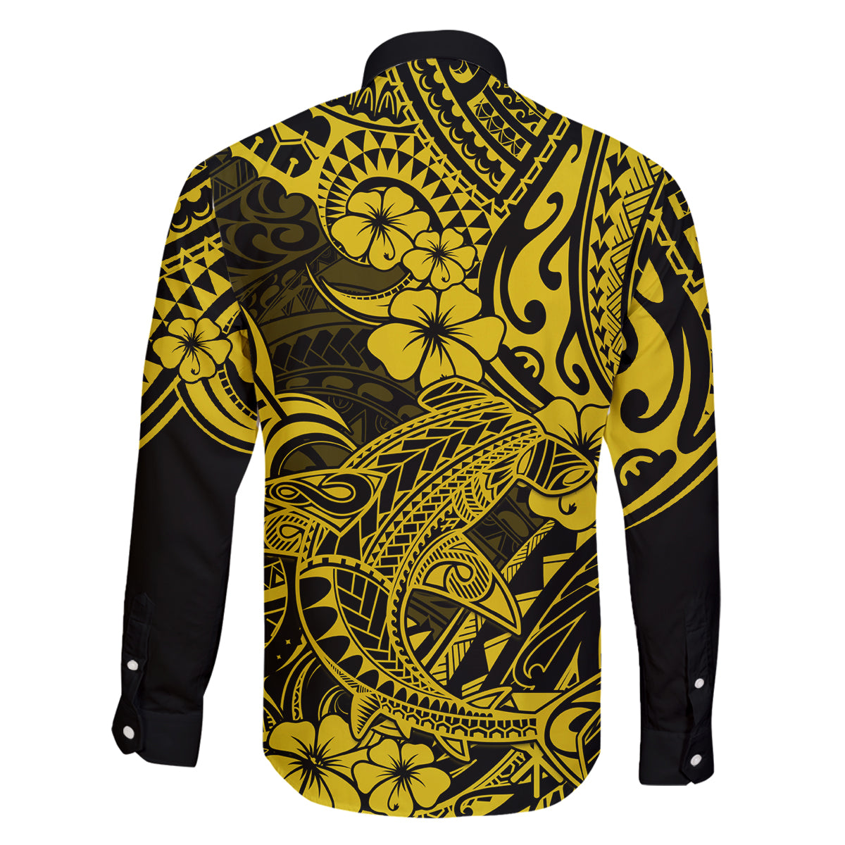 Hawaii Shark Family Matching Mermaid Dress and Hawaiian Shirt Polynesian Pattern Yellow Version - Wonder Print Shop