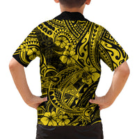 Hawaii Shark Family Matching Puletasi Dress and Hawaiian Shirt Polynesian Pattern Yellow Version - Wonder Print Shop