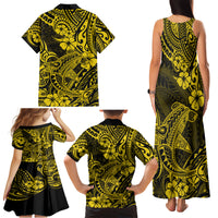 Hawaii Shark Family Matching Tank Maxi Dress and Hawaiian Shirt Polynesian Pattern Yellow Version - Wonder Print Shop