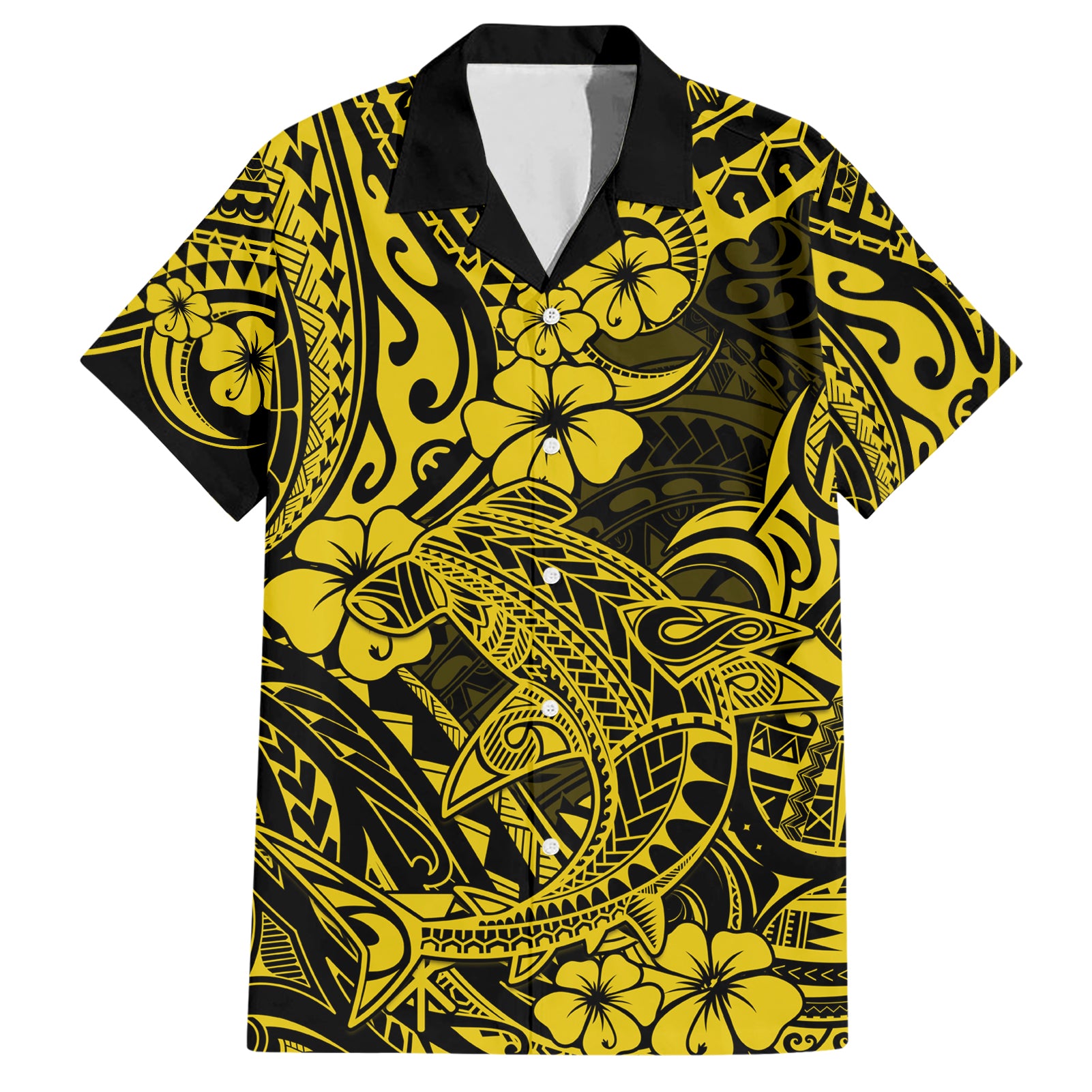 Hawaii Shark Hawaiian Shirt Polynesian Pattern Yellow Version - Wonder Print Shop