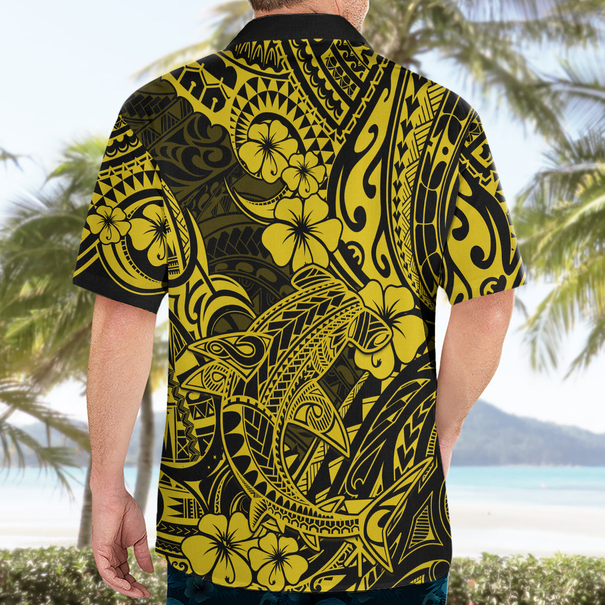 Hawaii Shark Hawaiian Shirt Polynesian Pattern Yellow Version - Wonder Print Shop