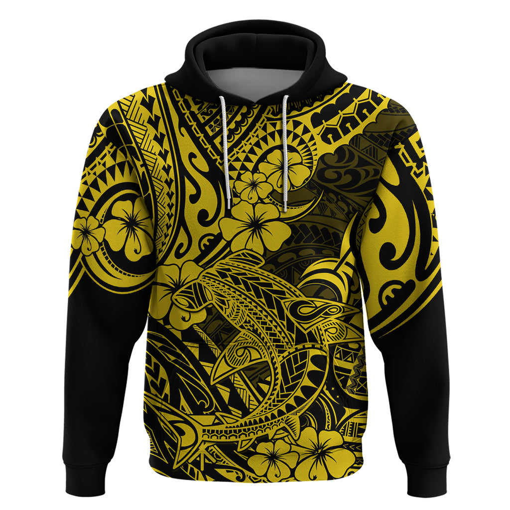 Hawaii Shark Hoodie Polynesian Pattern Yellow Version - Wonder Print Shop