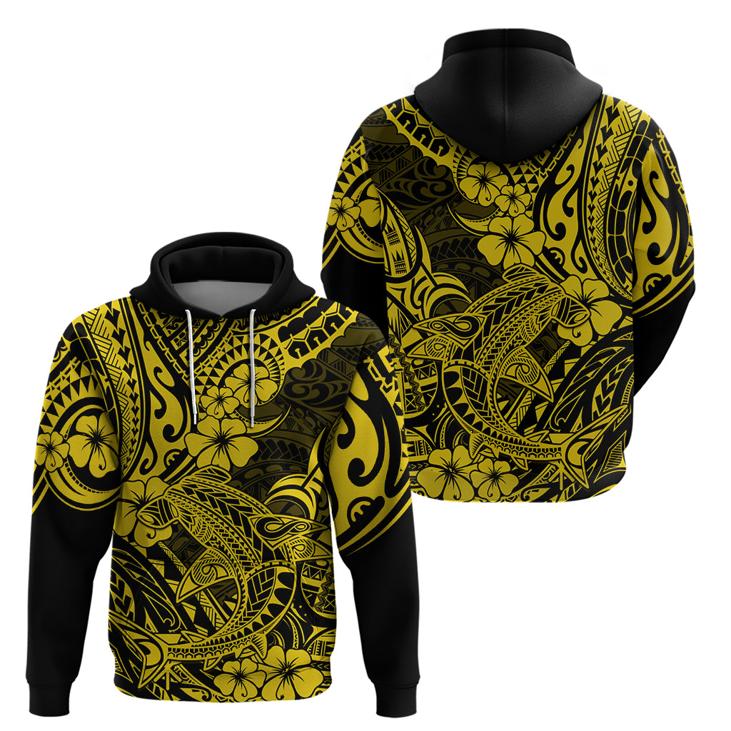 Hawaii Shark Hoodie Polynesian Pattern Yellow Version - Wonder Print Shop