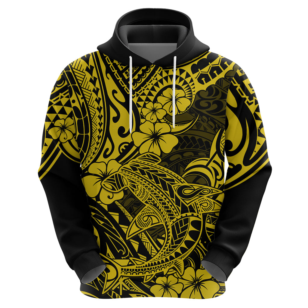 Hawaii Shark Hoodie Polynesian Pattern Yellow Version - Wonder Print Shop
