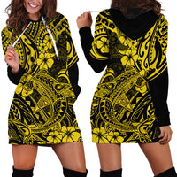 Hawaii Shark Hoodie Dress Polynesian Pattern Yellow Version - Wonder Print Shop