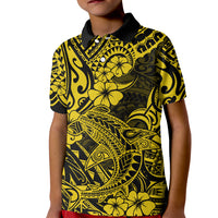 Hawaii Shark Kid Polo Shirt Polynesian Pattern Yellow Version - Wonder Print Shop