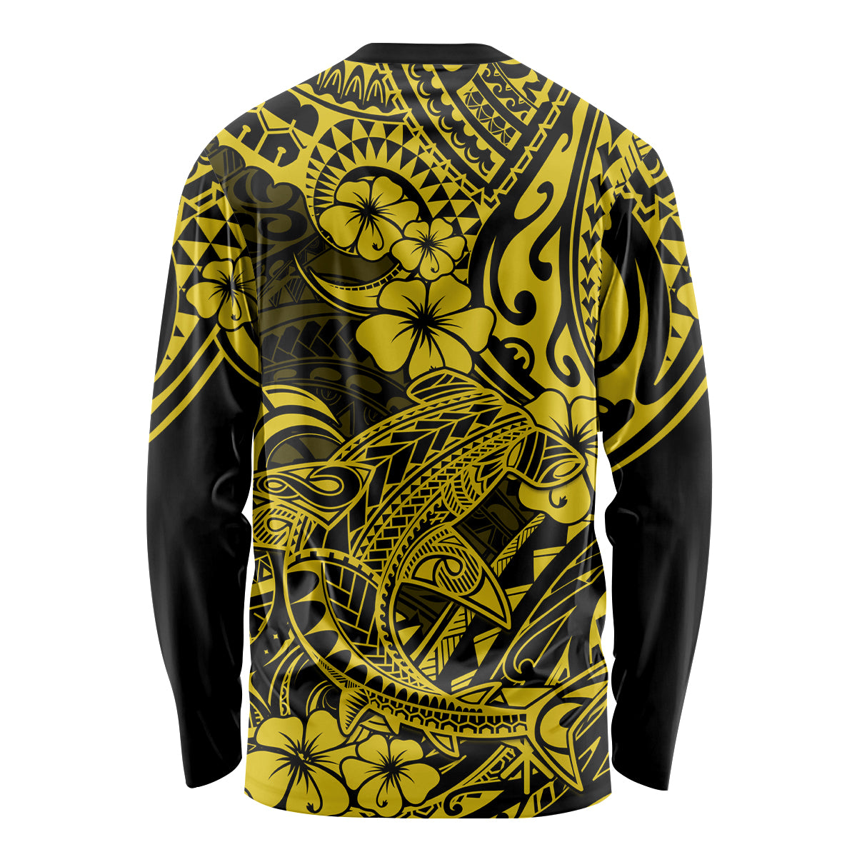 Hawaii Shark Long Sleeve Shirt Polynesian Pattern Yellow Version - Wonder Print Shop