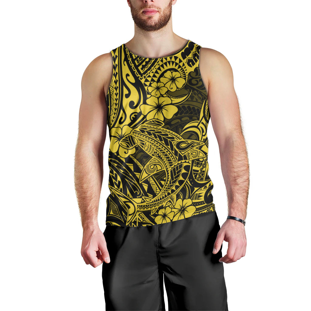 Hawaii Shark Men Tank Top Polynesian Pattern Yellow Version - Wonder Print Shop