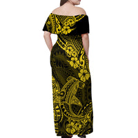 Hawaii Shark Off Shoulder Maxi Dress Polynesian Pattern Yellow Version - Wonder Print Shop