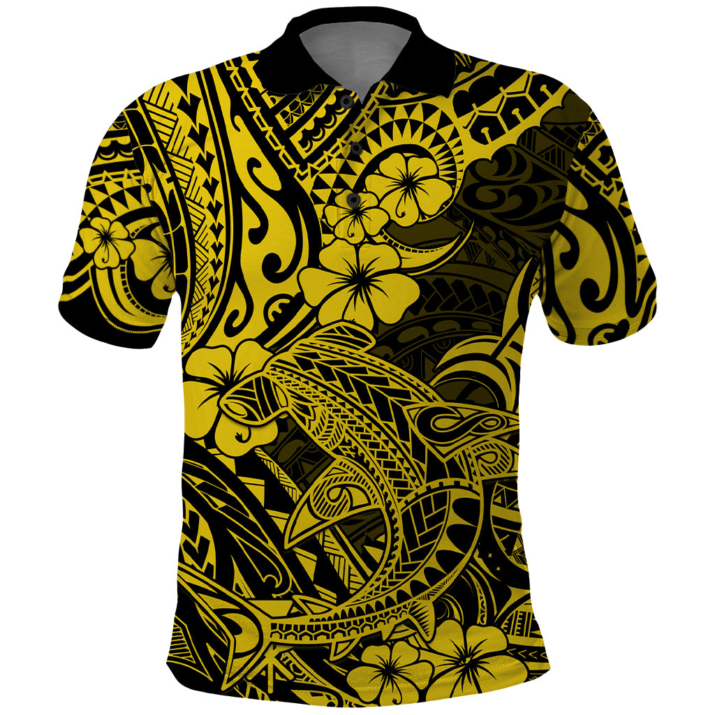 Hawaii Shark Polo Shirt Polynesian Pattern Yellow Version - Wonder Print Shop