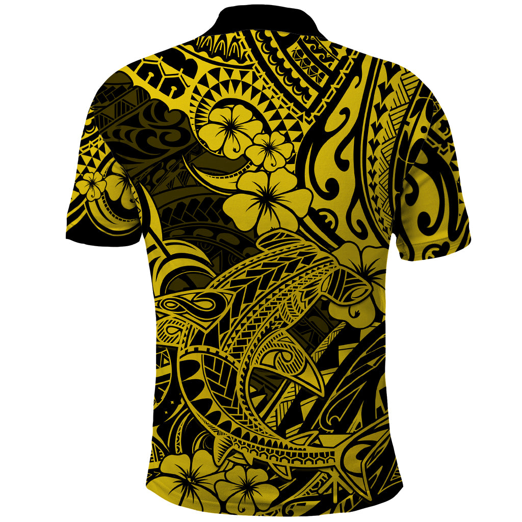 Hawaii Shark Polo Shirt Polynesian Pattern Yellow Version - Wonder Print Shop