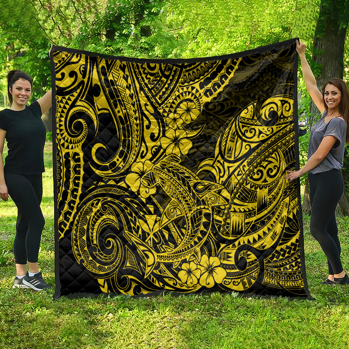 Hawaii Shark Quilt Polynesian Pattern Yellow Version - Wonder Print Shop
