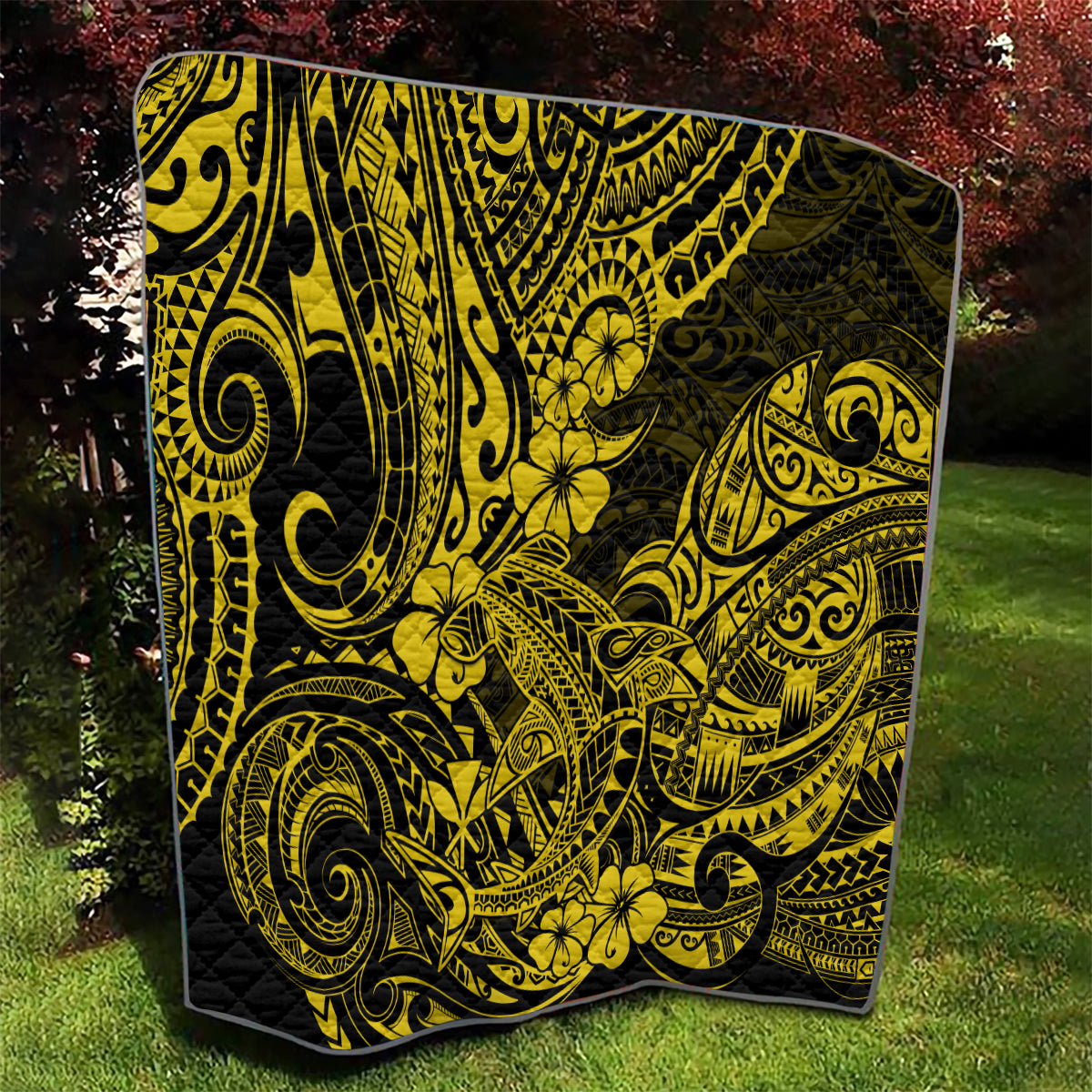 Hawaii Shark Quilt Polynesian Pattern Yellow Version - Wonder Print Shop