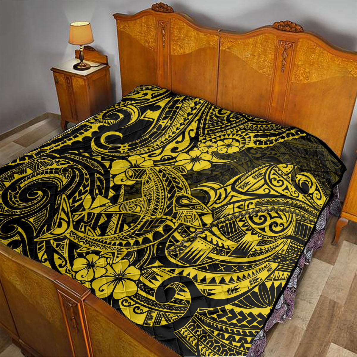 Hawaii Shark Quilt Polynesian Pattern Yellow Version - Wonder Print Shop