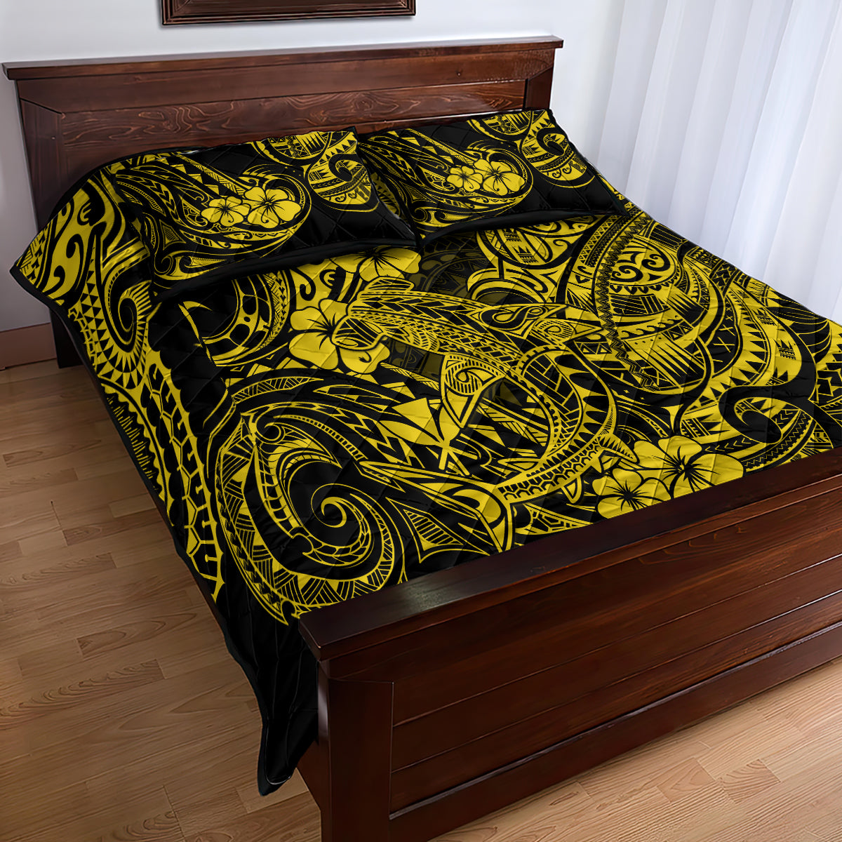 Hawaii Shark Quilt Bed Set Polynesian Pattern Yellow Version - Wonder Print Shop
