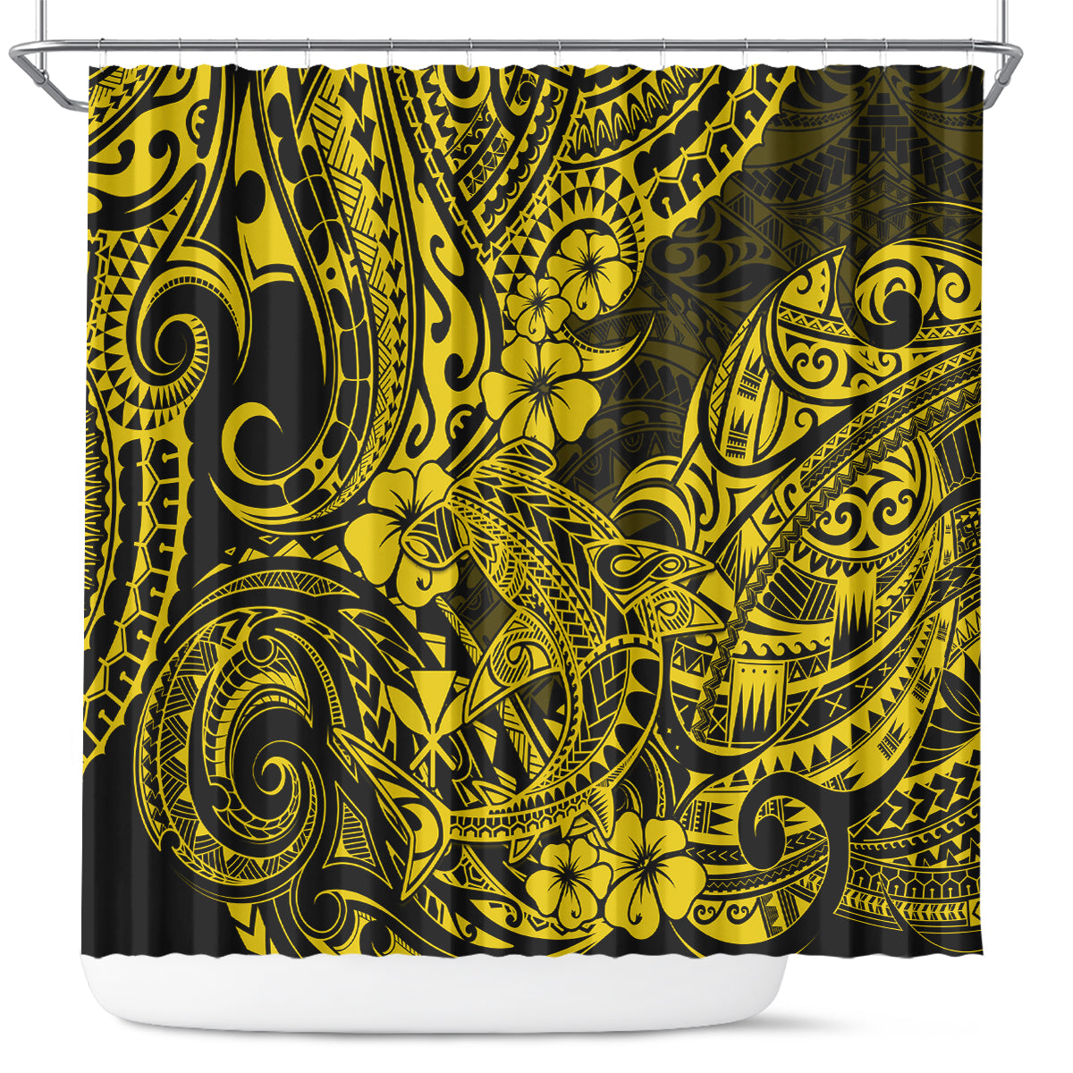 hawaii-shark-shower-curtain-polynesian-pattern-yellow-version