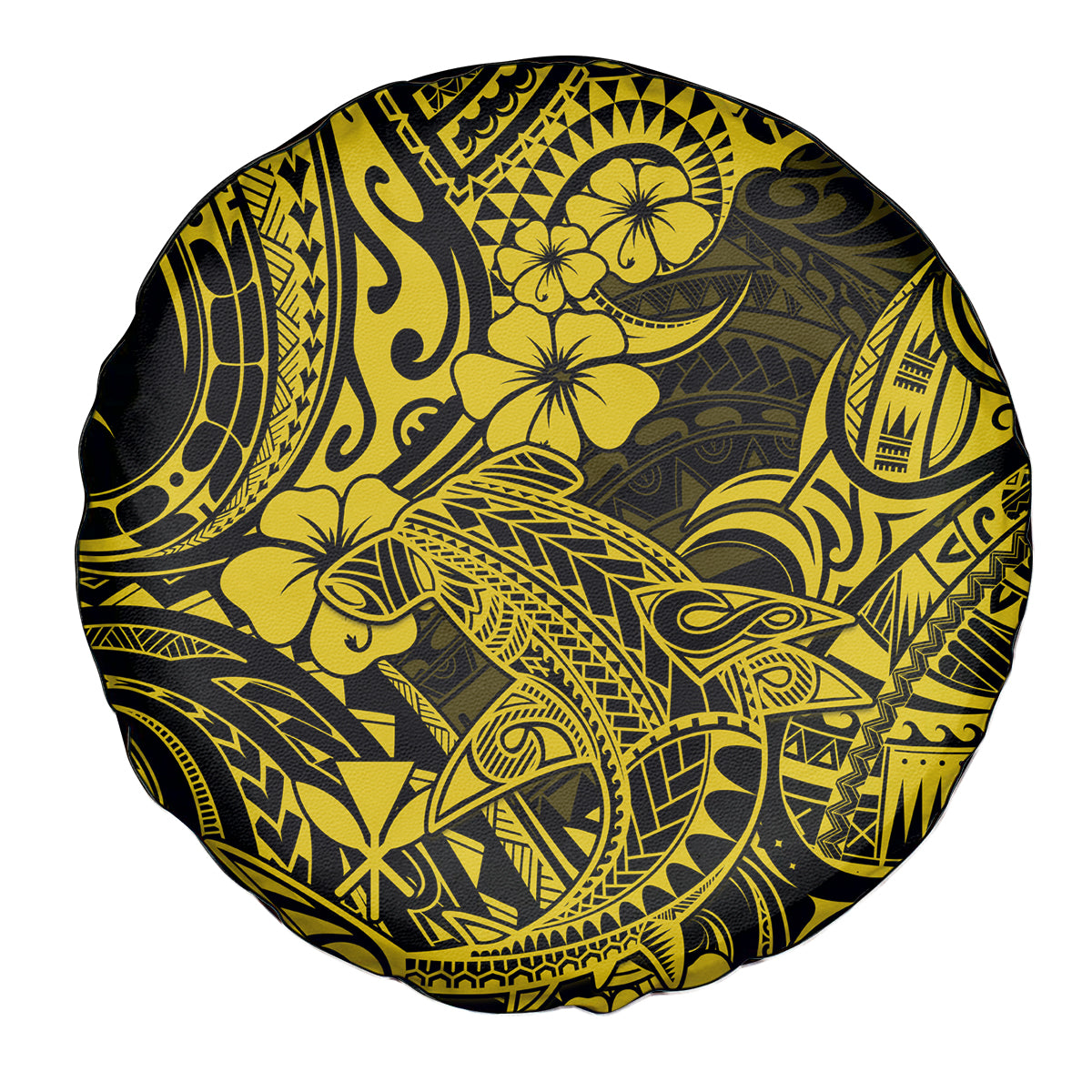 Hawaii Shark Spare Tire Cover Polynesian Pattern Yellow Version - Wonder Print Shop