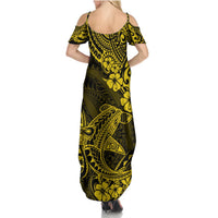 Hawaii Shark Summer Maxi Dress Polynesian Pattern Yellow Version - Wonder Print Shop